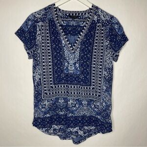 Lucky Brand Blue Pattern Shirt Sleeve Top